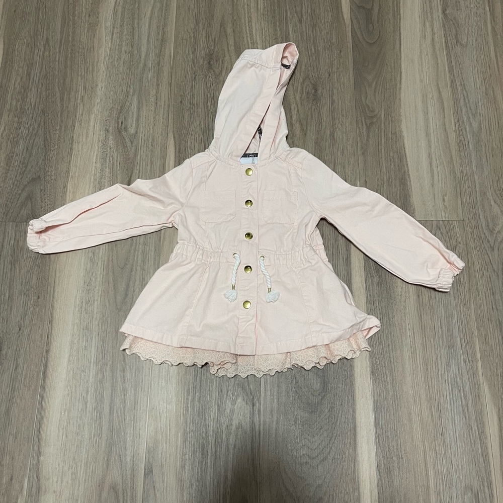 Pink Hooded Button-Up Jacket